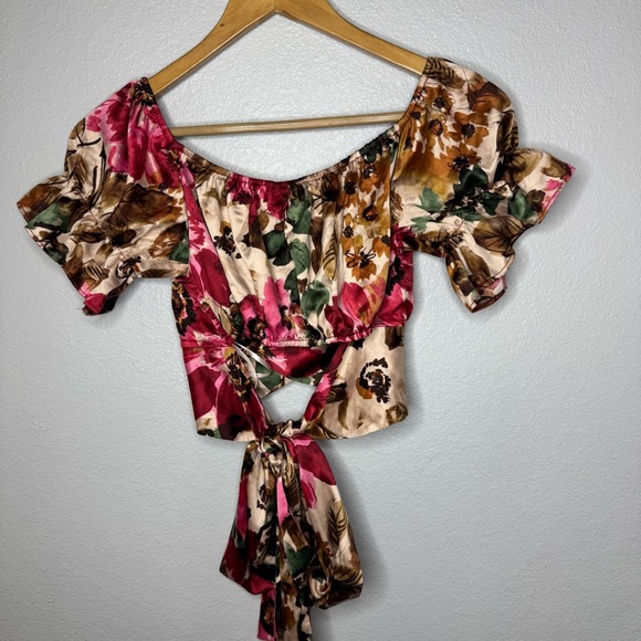 Floral Puff Sleeve Tie-Back Top - Picture 8 of 16